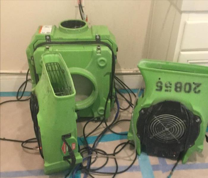 Drying equipment placed in a water damaged home in Costa Mesa